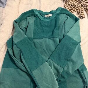 Teal Colorblock Women's Sweater - Casual Pullover